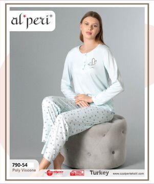 Alperi 790-54 (M-L-XL-XXL) Bayan Uzun Kollu Pijama Takım 4'lü
