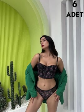 Cansoy 682 Siyah Simli Balenli Destekli Bustiyer Sütyen Takım 6'lı