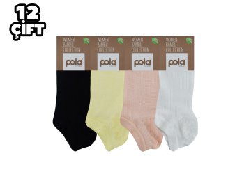 Pola 2108 Likralı Bayan Bambu Patik Çorap 12'li