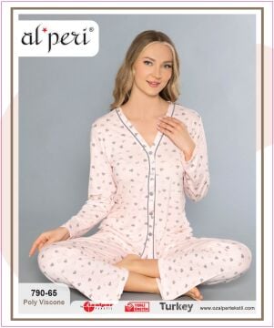 Alperi 790-65 (M-L-XL-XXL) Bayan Uzun Kollu Pijama Takım 4'lü