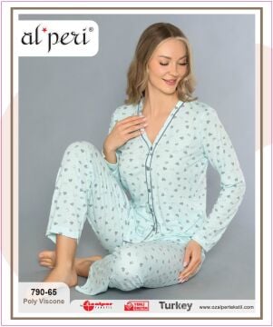 Alperi 790-65 (M-L-XL-XXL) Bayan Uzun Kollu Pijama Takım 4'lü
