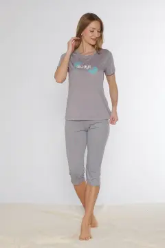 Alperi 770-04 (M-L-XL-XXL) Bayan Viskon Kısa Kollu Kapri Pijama Takım 4'lü