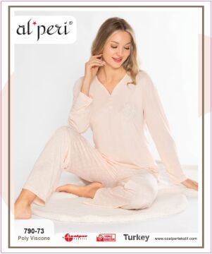 Alperi 790-73 (M-L-XL-XXL) Bayan Uzun Kollu Pijama Takım 4'lü