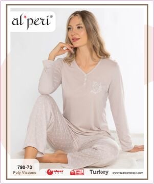 Alperi 790-73 (M-L-XL-XXL) Bayan Uzun Kollu Pijama Takım 4'lü