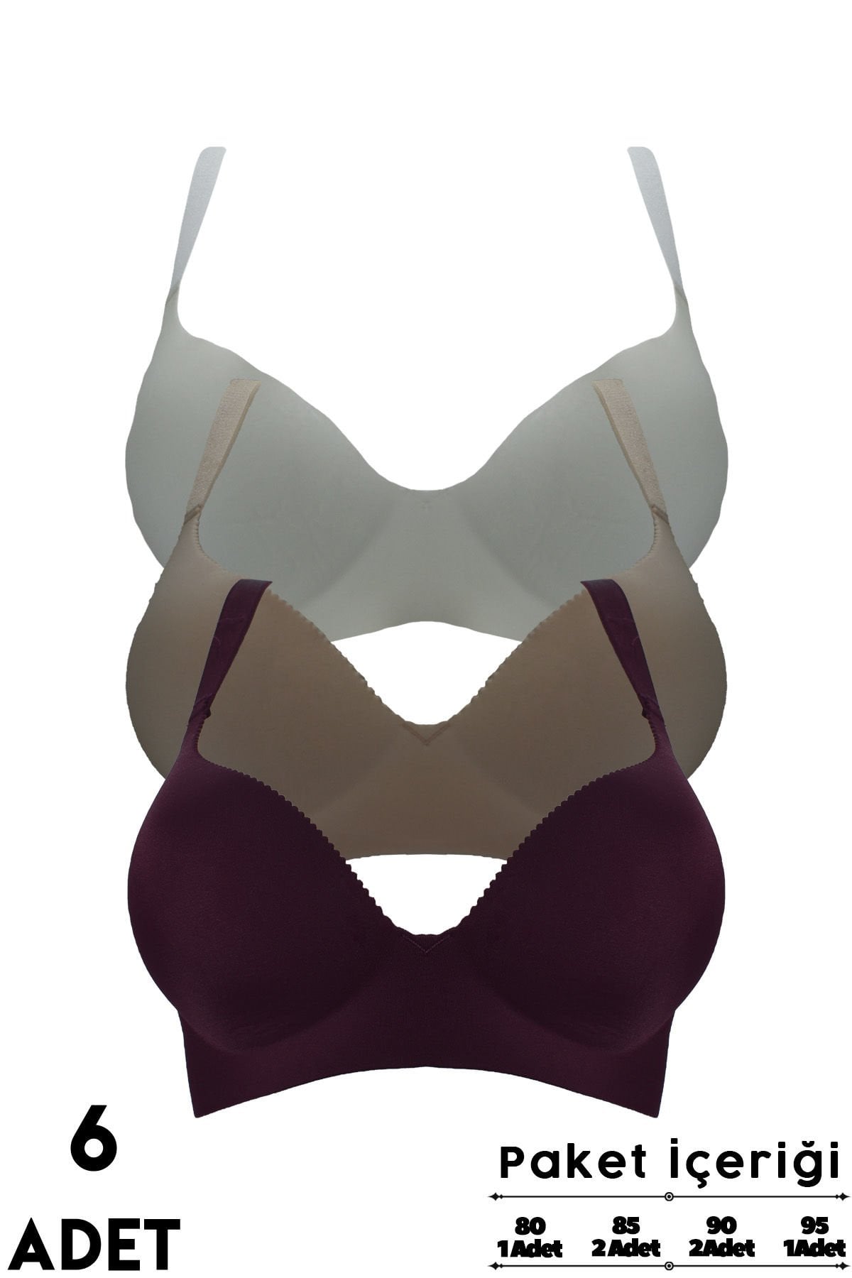 Aysemin 301 B Cup Balensiz Desteksiz Lazer Kesim Bayan Sütyen 6'lı