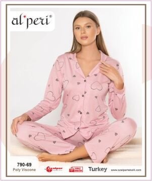 Alperi 790-69 (M-L-XL-XXL) Bayan Uzun Kollu Pijama Takım 4'lü