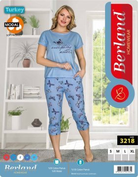 Berland 3218 Bayan Modal Kısa Kol Kapri Pijama Takımı