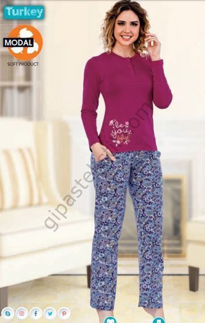 Berland 3062 Bayan Modal Uzun Kol Pijama Takımı