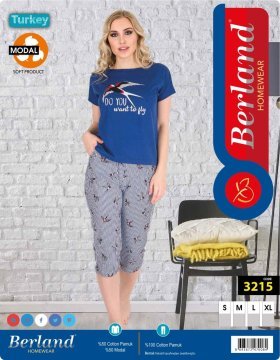 Berland 3215 Bayan Modal Kısa Kol Kapri Pijama Takımı