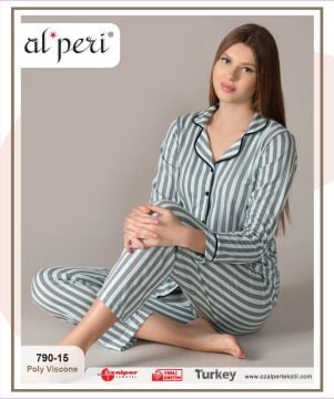 Alperi 790-15 (M-L-XL-XXL) Bayan Uzun Kollu Pijama Takım 4'lü