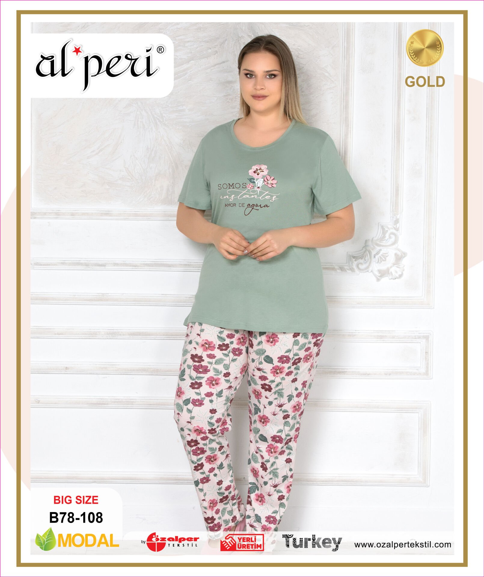 Alperi B78-108 (3XL-4XL-5XL-6XL) Bayan Kısa Kollu Pijama Takım 4'lü