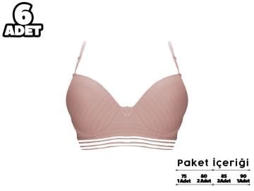 Liza 2180 Pudra Misinalı Jakarlı Balenli Destekli Sütyen 6'lı