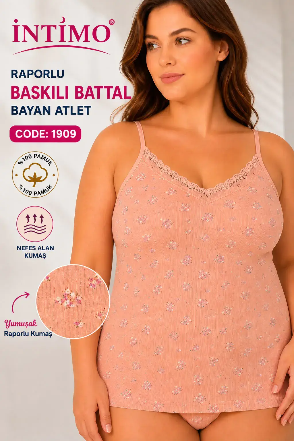 İntimo 1909 Battal Beden Empirme Sur Dantelli Bayan İp Askılı Atlet 6'lı