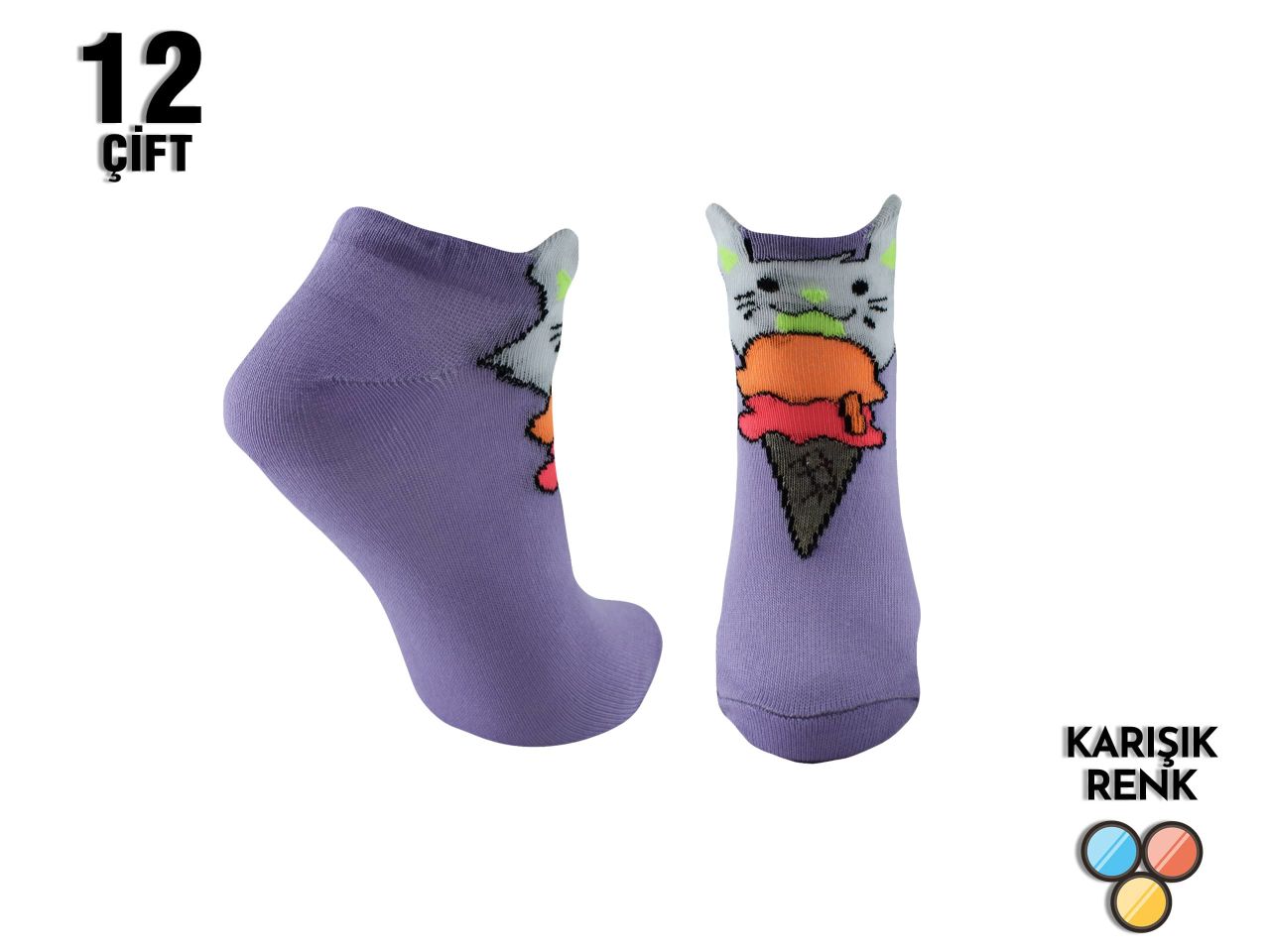 XGRİ POLO 3'lü 3 Boyutlu Bayan Penye Patik 12'li