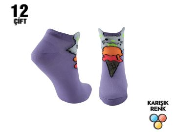 XGRİ POLO 3'lü 3 Boyutlu Bayan Penye Patik 12'li