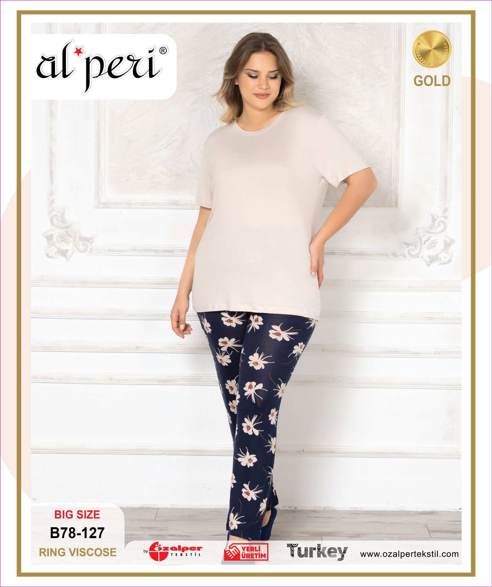 Alperi B78-127 (3XL-4XL-5XL-6XL) Bayan Kısa Kollu Pijama Takım 4'lü