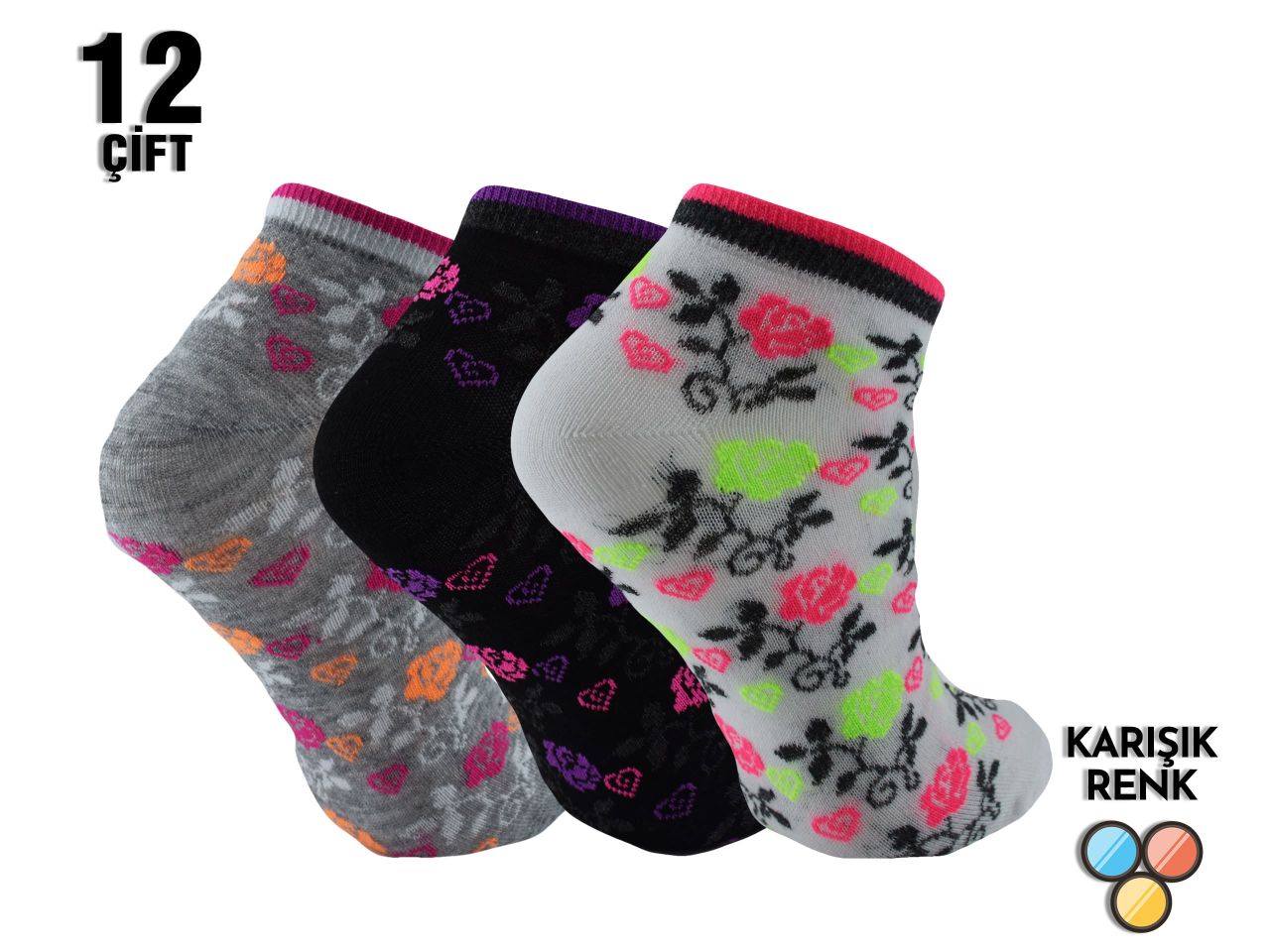 XGRİ POLO 3'lü Bayan Penye Patik 12'li