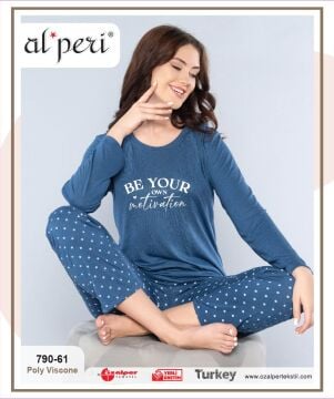 Alperi 790-61 (M-L-XL-XXL) Bayan Uzun Kollu Pijama Takım 4'lü