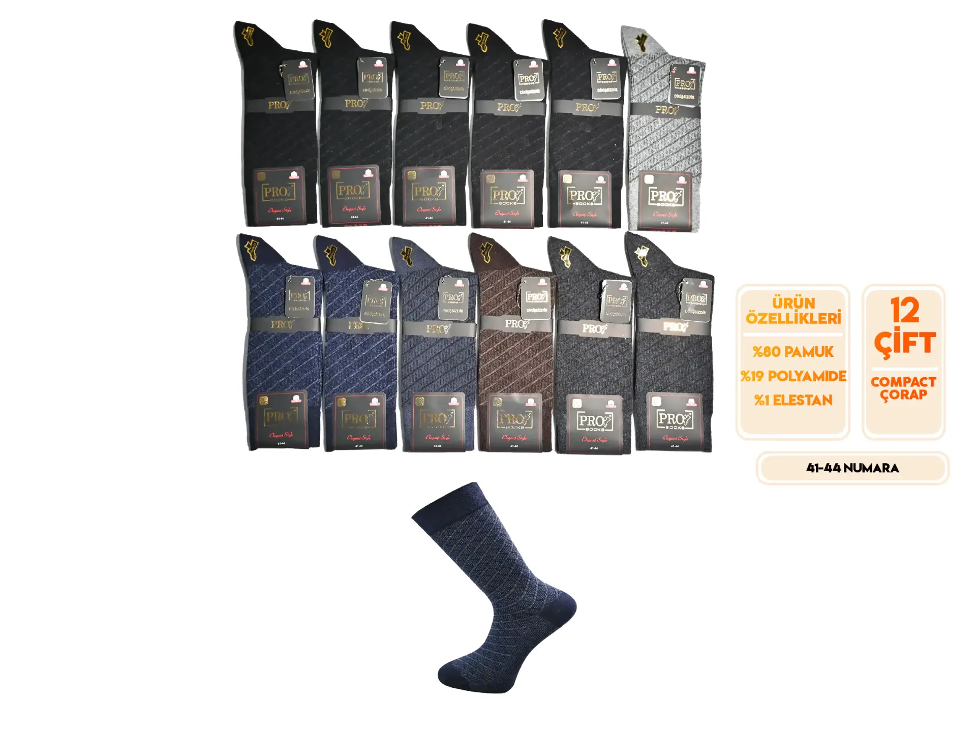 Pro 16671 (41-44) Dikişsiz Compact Erkek Çorap 12'li