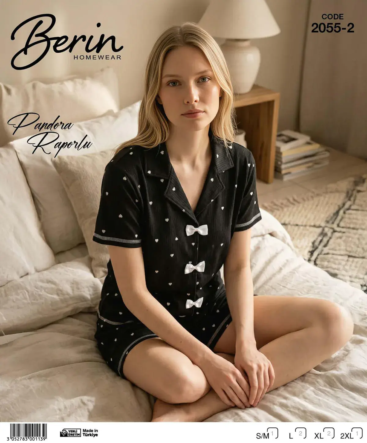 Berin 2055-2 (M-L-XL-XXL) Kısa Kollu Raporlu Bayan Şortlu Takım 6'lı