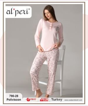 Alperi 790-28 (M-L-XL-XXL) Bayan Uzun Kollu Pijama Takım 4'lü