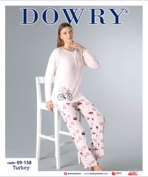 Dowry 09-158 (S-M-L-XL) Uzun Kollu Bayan Pijama Takımı 4'lü