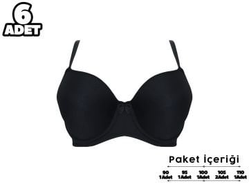 Liza 2120 Siyah C Cup Balenli Desteksiz Bayan Sütyen 6'lı