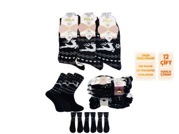 XGRİ POLO 36-03 Havlu Kışlık Bayan Soket Çorap 12'li