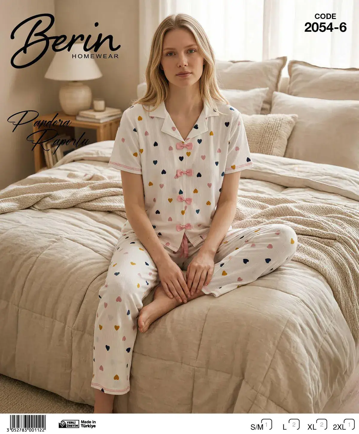 Berin 2054-6 (M-L-XL-XXL) Kısa Kollu Raporlu Bayan Pijama Takım 6'lı