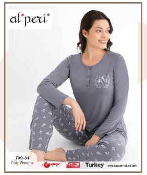 Alperi 790-31 (M-L-XL-XXL) Bayan Uzun Kollu Pijama Takım 4'lü