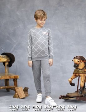 Elsima 3155 Erkek Çocuk Uzun Kollu Pijama Takımı 6'lı (2-3-4-5-6-7 Yaş) GRİ - SERİ-6-LI