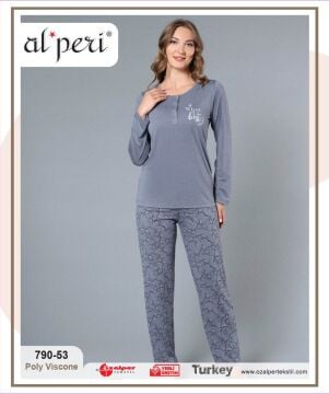 Alperi 790-53 (M-L-XL-XXL) Bayan Uzun Kollu Pijama Takım 4'lü