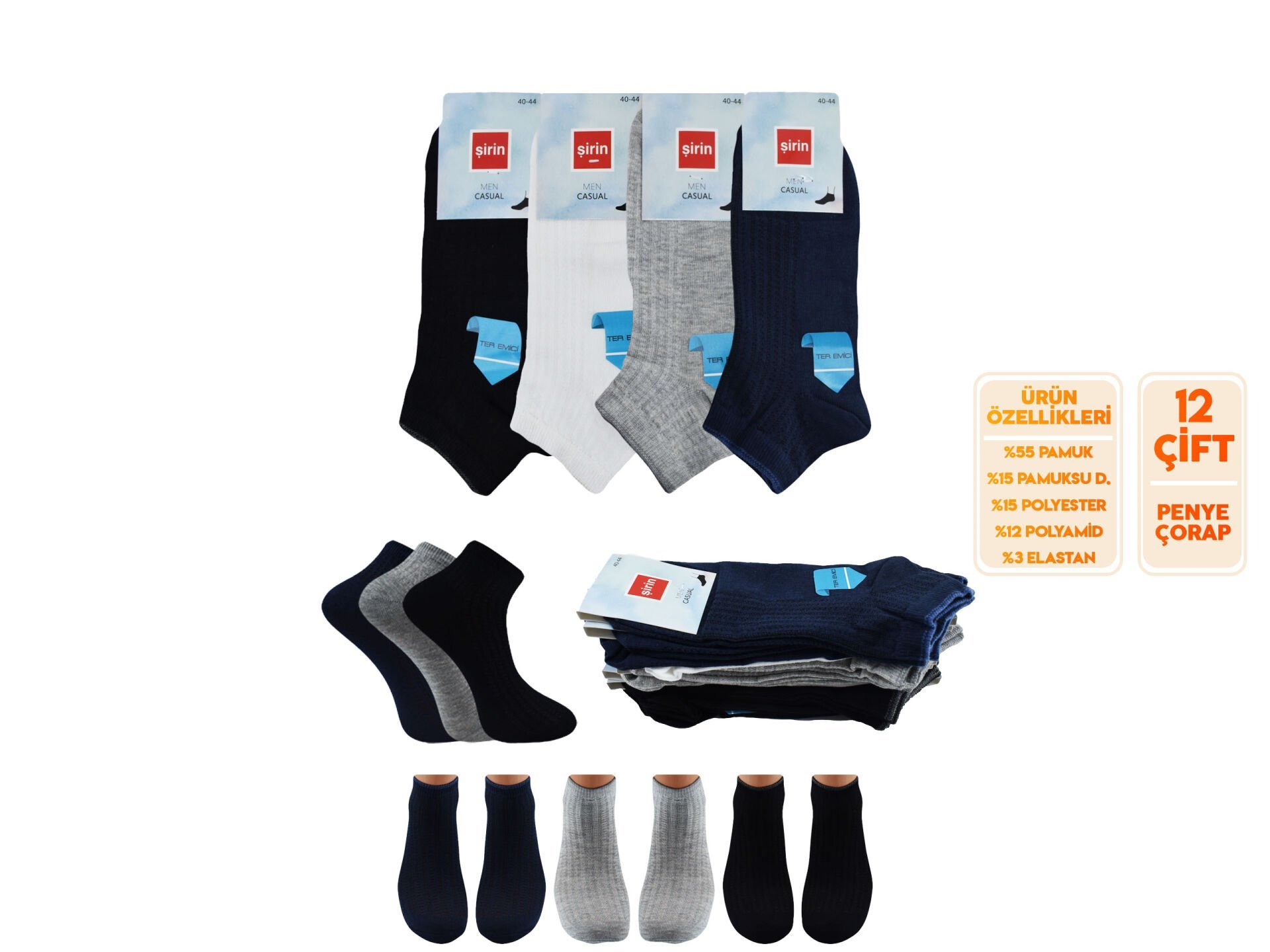 Şirin 7010-25 (40-44) Ter Emici Erkek Penye Patik 12'li