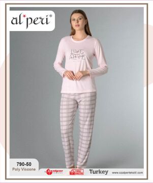 Alperi 790-50 (M-L-XL-XXL) Bayan Uzun Kollu Pijama Takım 4'lü