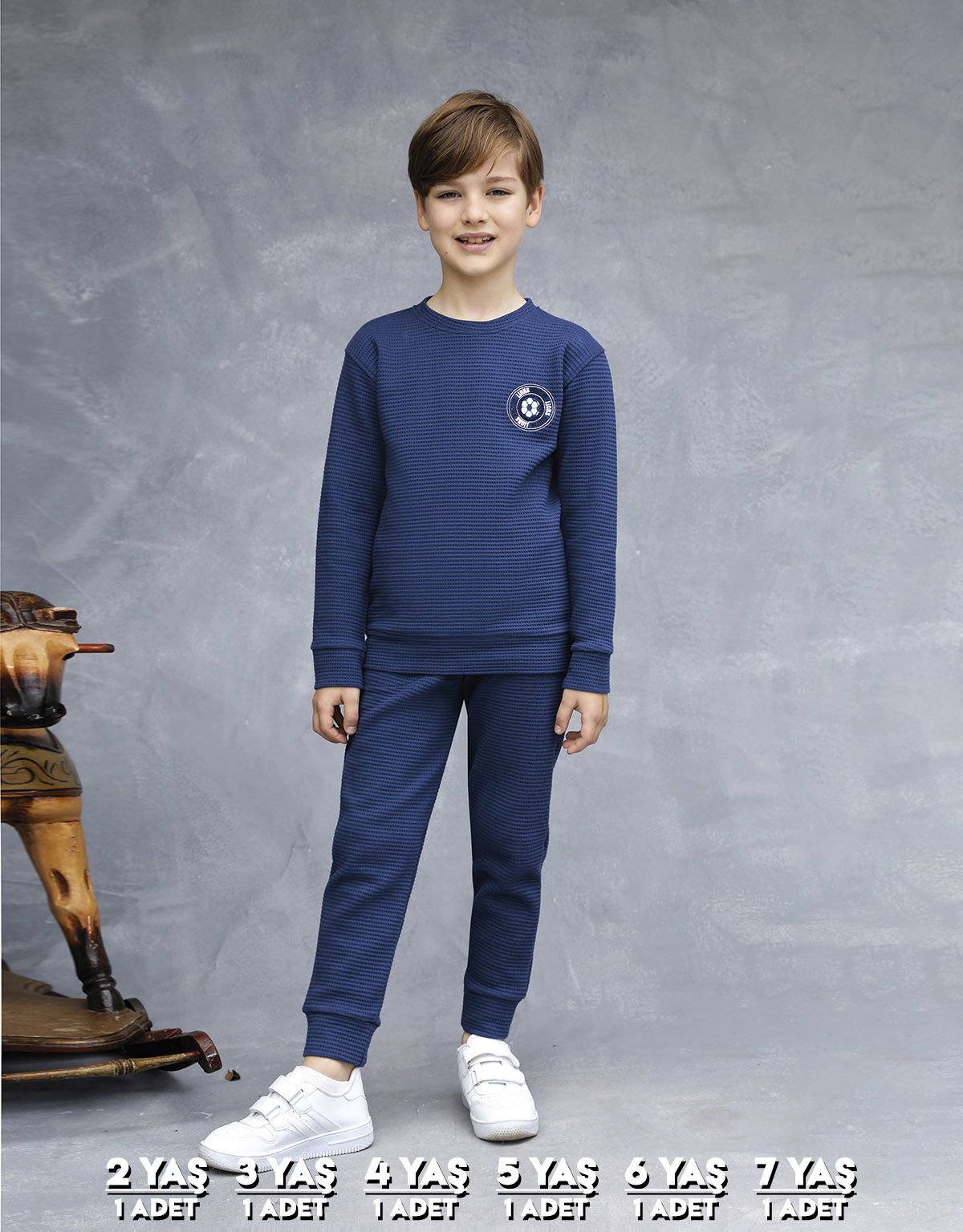 Elsima 3160 Erkek Çocuk Uzun Kollu Pijama Takımı 6'lı (2-3-4-5-6-7 Yaş) İNDİGO - SERİ-6-LI