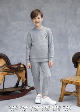 Elsima 3160 Erkek Çocuk Uzun Kollu Pijama Takımı 6'lı (2-3-4-5-6-7 Yaş) GRİ - SERİ-6-LI