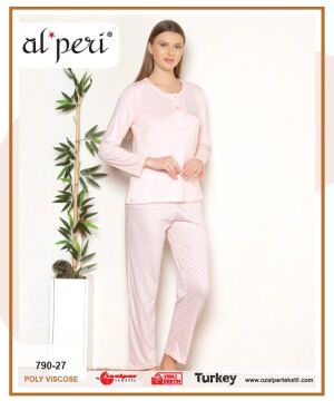 Alperi 790-27 (M-L-XL-XXL) Bayan Uzun Kollu Pijama Takım 4'lü