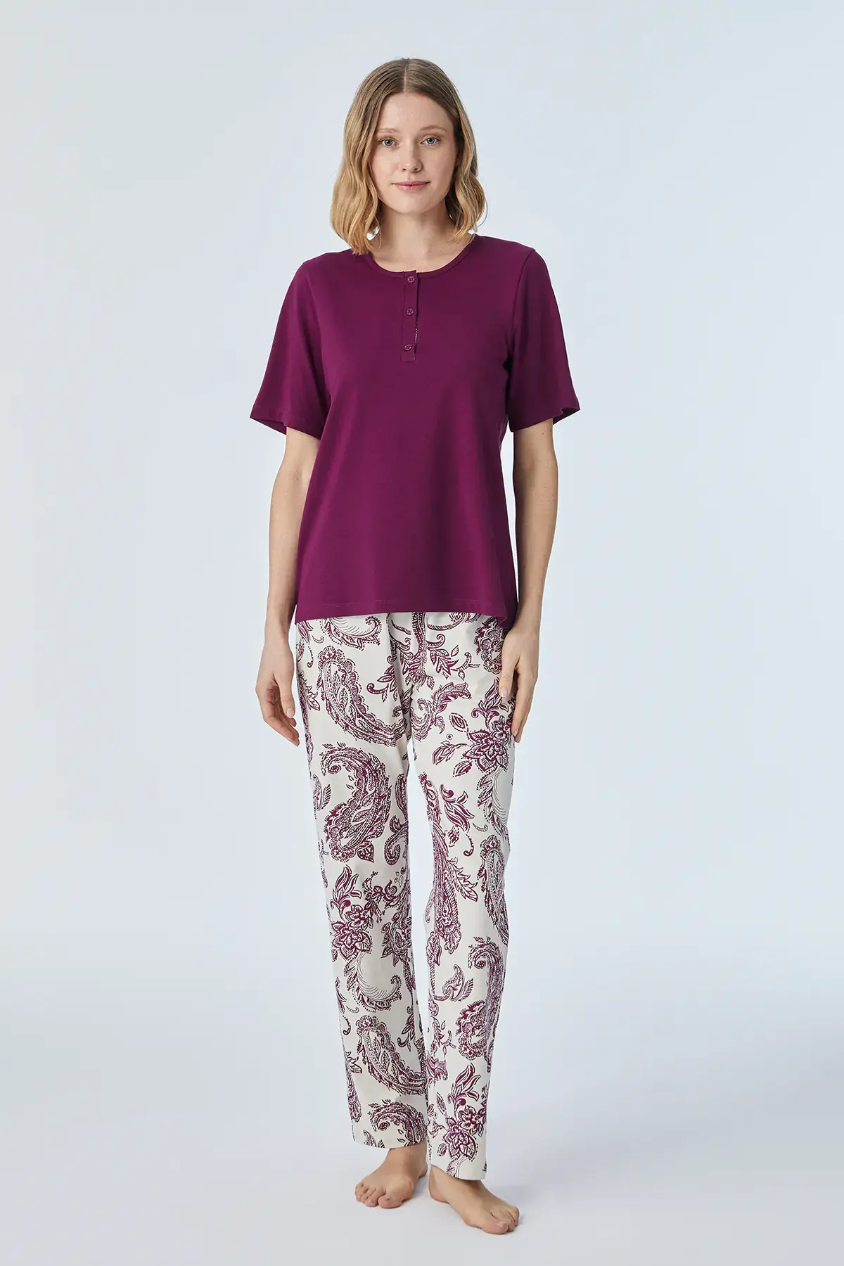 Pijadore 2092 (M-L-XL-XXL) Kısa Kollu Üç Düğmeli Bayan Pijama Takım 4'lü