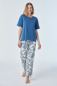 Pijadore 2092 (M-L-XL-XXL) Kısa Kollu Üç Düğmeli Bayan Pijama Takım 4'lü