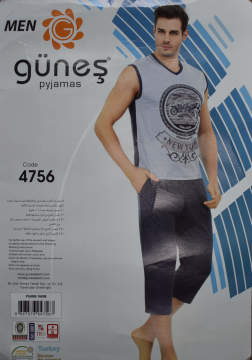 Güneş 4756 Sıfır Kollu Kaprili Erkek Pijama Takımı