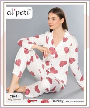 Alperi 790-71 (M-L-XL-XXL) Bayan Uzun Kollu Pijama Takım 4'lü
