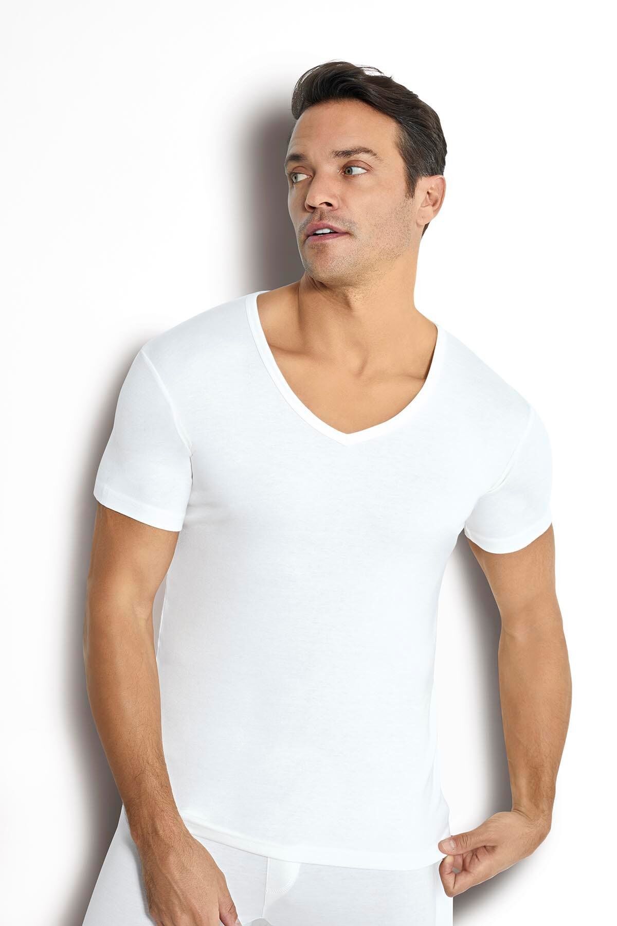 Jiber 162 Erkek %100 Termal V Yaka Yarım Kol Üst EKRU - M