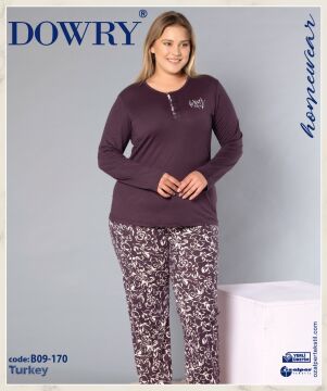 Dowry B09-170 (3XL-4XL-5XL-6XL) Uzun Kollu Bayan Pijama Takımı 4'lü