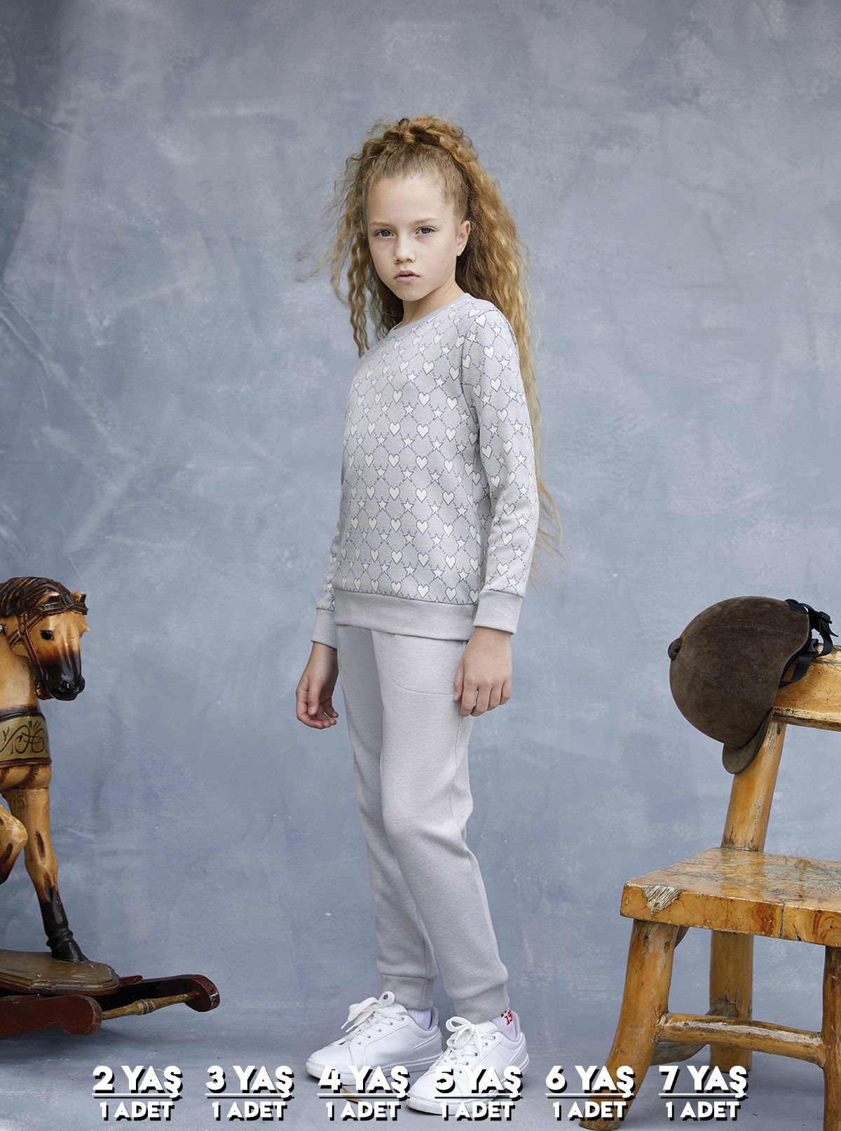 Elsima 3183 Kız Çocuk Uzun Kollu Pijama Takımı 6'lı (2-3-4-5-6-7 Yaş) GRİ - SERİ-6-LI