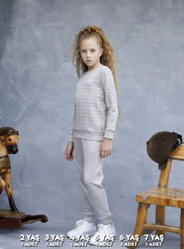 Elsima 3183 Kız Çocuk Uzun Kollu Pijama Takımı 6'lı (2-3-4-5-6-7 Yaş) GRİ - SERİ-6-LI