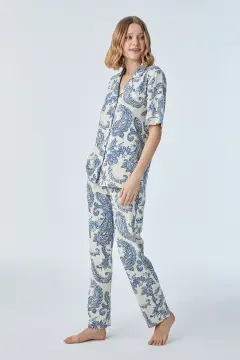 Pijadore 2091 (M-L-XL-XXL) Kısa Kollu Boydan Düğmeli Bayan Pijama Takım 4'lü