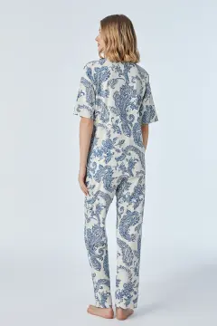 Pijadore 2091 (M-L-XL-XXL) Kısa Kollu Boydan Düğmeli Bayan Pijama Takım 4'lü