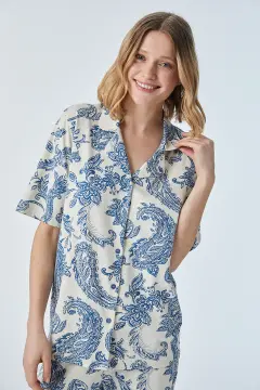 Pijadore 2091 (M-L-XL-XXL) Kısa Kollu Boydan Düğmeli Bayan Pijama Takım 4'lü
