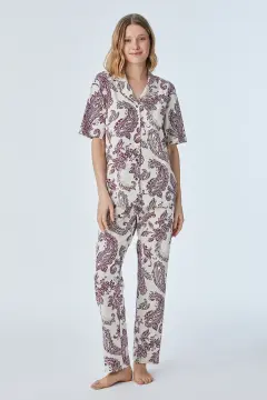 Pijadore 2091 (M-L-XL-XXL) Kısa Kollu Boydan Düğmeli Bayan Pijama Takım 4'lü