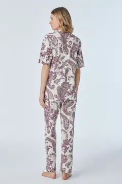 Pijadore 2091 (M-L-XL-XXL) Kısa Kollu Boydan Düğmeli Bayan Pijama Takım 4'lü